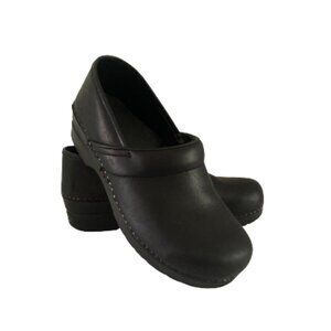 SANITA Danish Black Leather Stapled Clogs Women's Size EU 41 / US 9.5-10